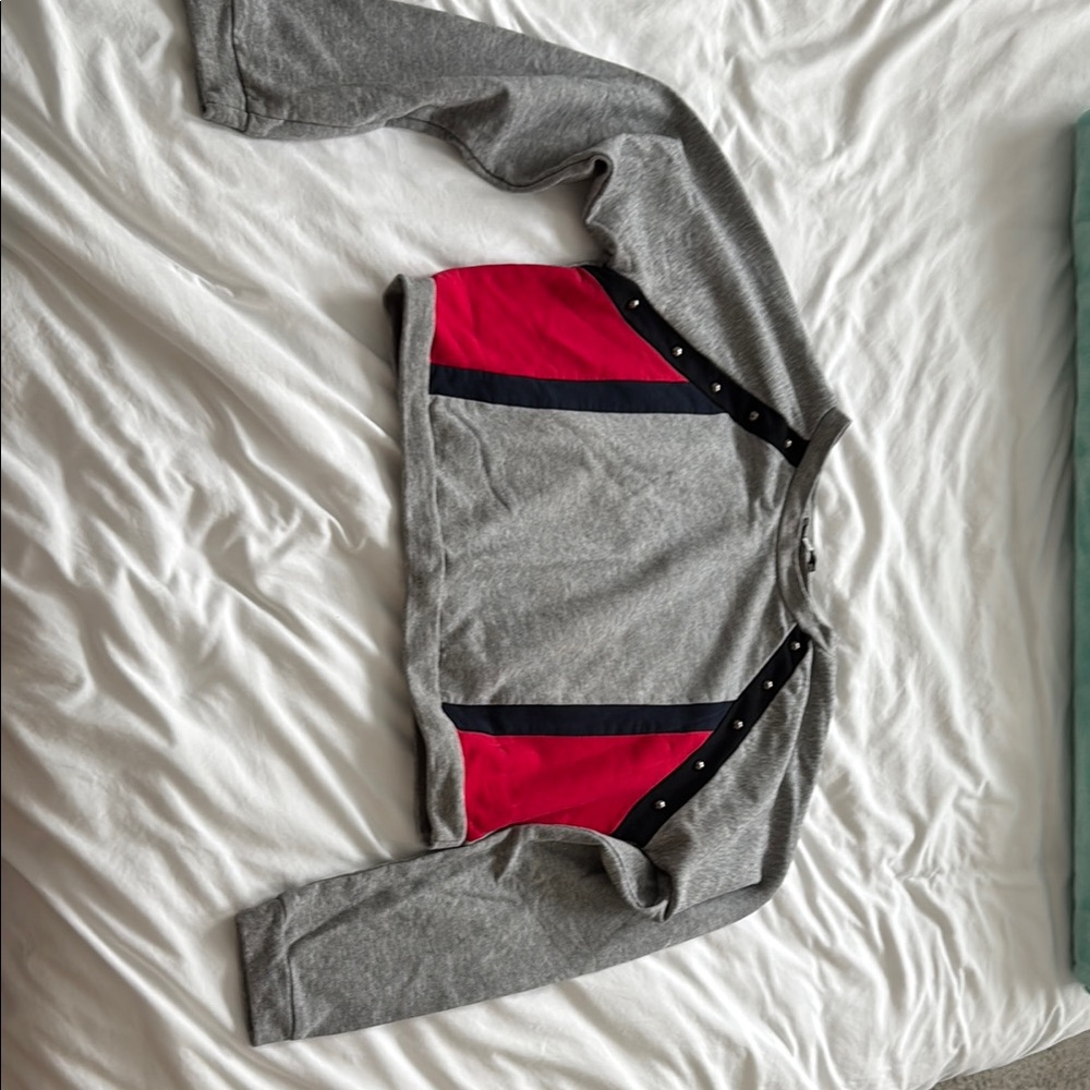 Gray and Red Long Sleeve Top